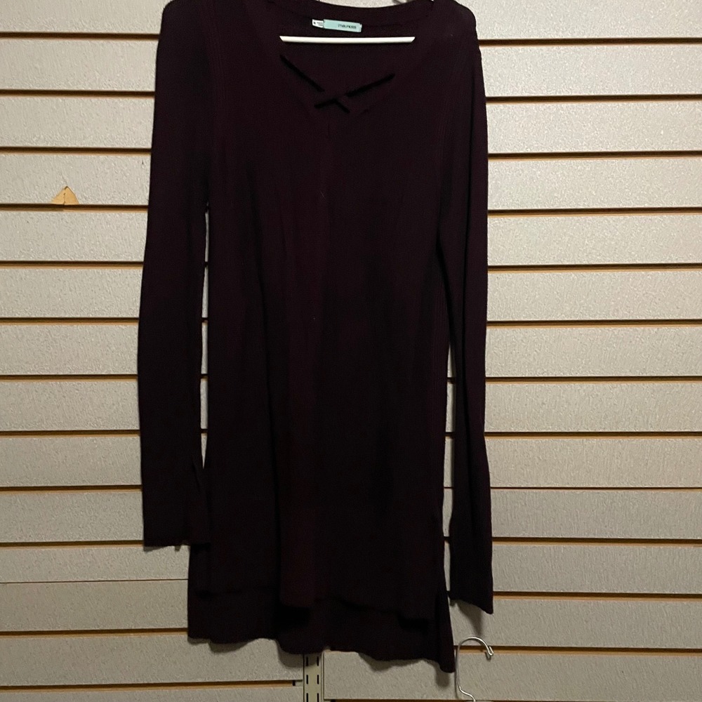 Maurices Womens Long Sleeve Criss Cross Neck Sweater Dress Burgundy Size M
